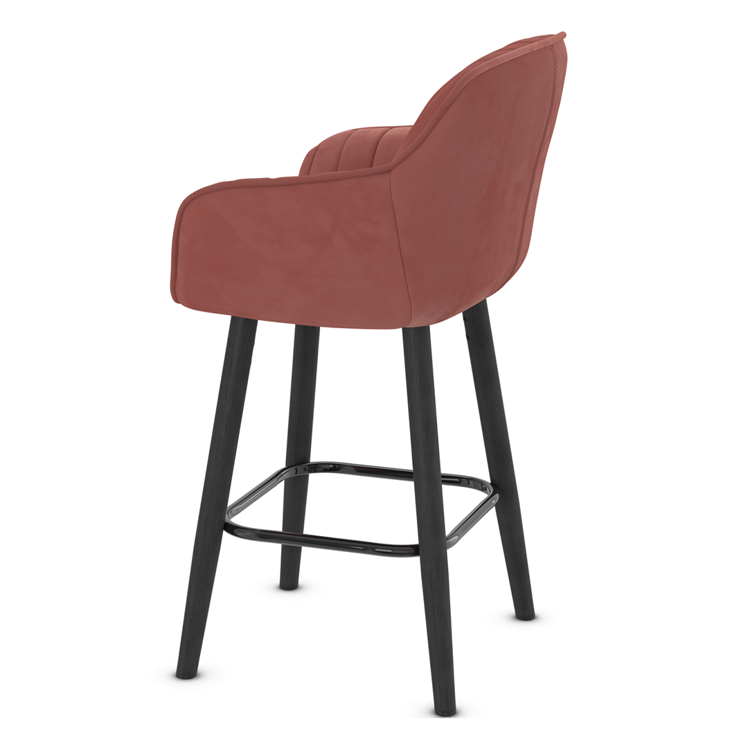 Velvet Bar Stool With Black Wooden Legs - Pinley