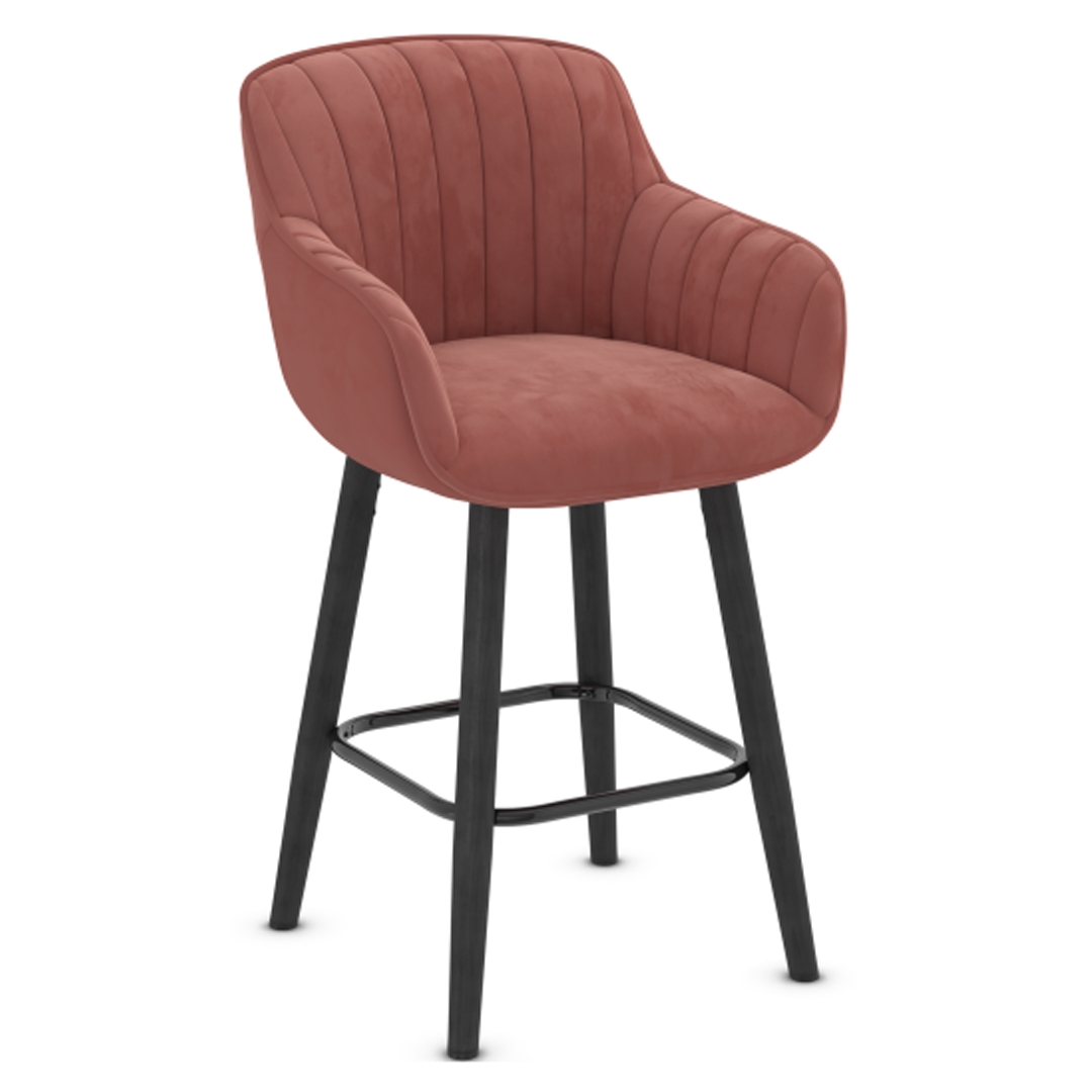 Velvet Bar Stool With Black Wooden Legs - Pinley