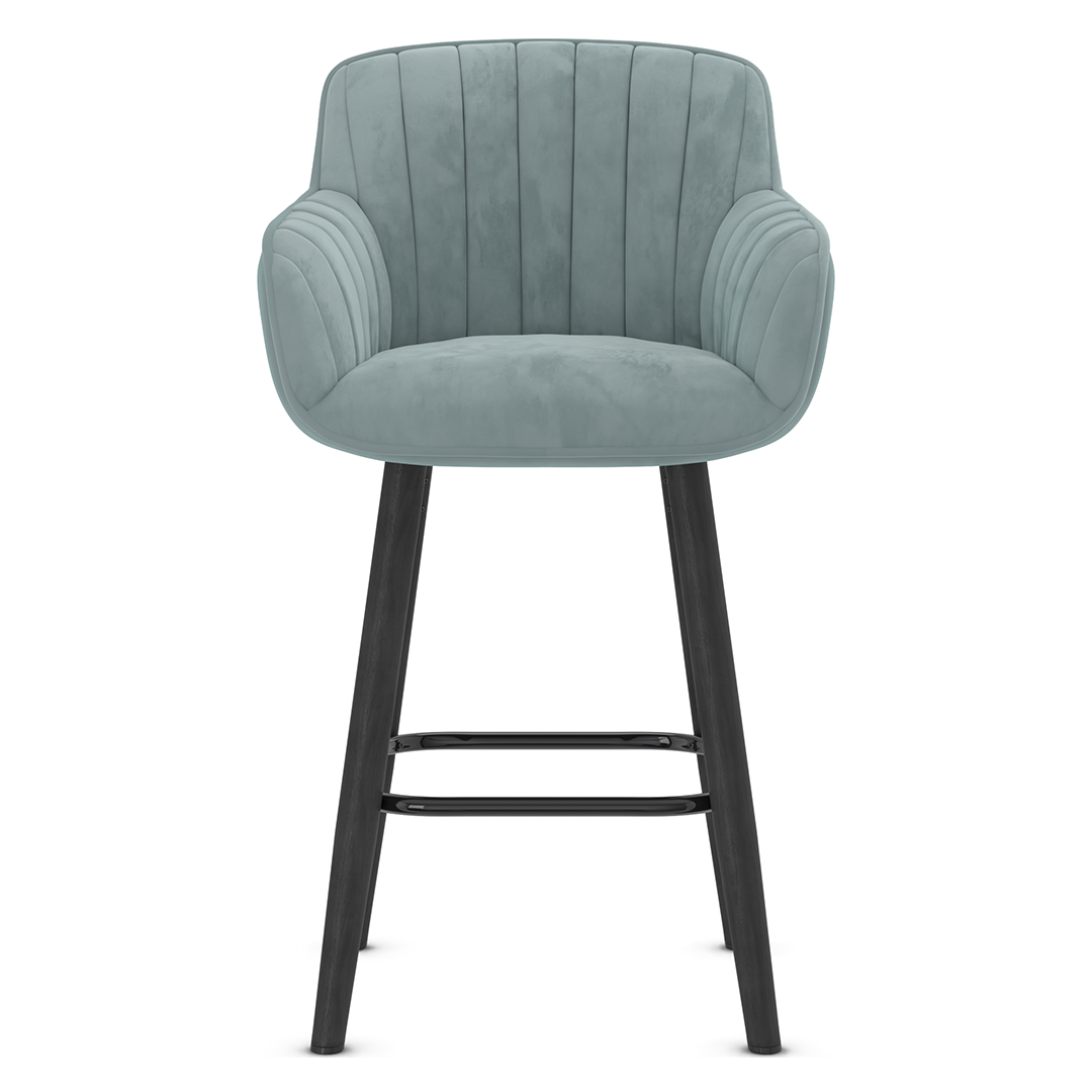 Velvet Bar Stool With Black Wooden Legs - Pinley