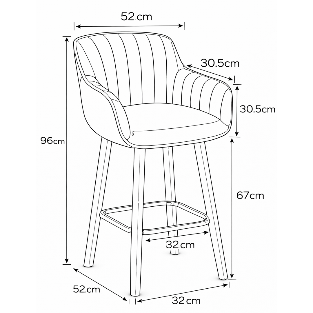 Velvet Bar Stool With Black Wooden Legs - Pinley