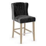 Velvet Bar Stool With Oak Wooden Legs - Eardley