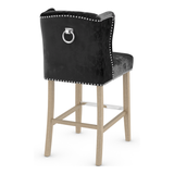 Velvet Bar Stool With Oak Wooden Legs - Eardley