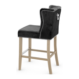 Velvet Bar Stool With Oak Wooden Legs - Eardley