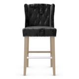 Velvet Bar Stool With Oak Wooden Legs - Eardley