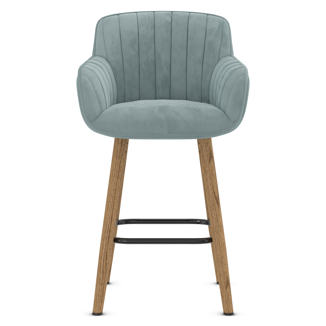Velvet Bar Stool With Oak Wooden Legs - Pinley