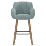 Velvet Bar Stool With Oak Wooden Legs - Pinley