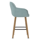 Velvet Bar Stool With Oak Wooden Legs - Pinley