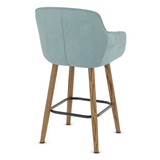 Velvet Bar Stool With Oak Wooden Legs - Pinley