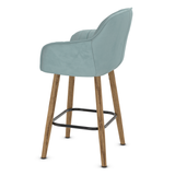 Velvet Bar Stool With Oak Wooden Legs - Pinley