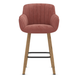 Velvet Bar Stool With Oak Wooden Legs - Pinley