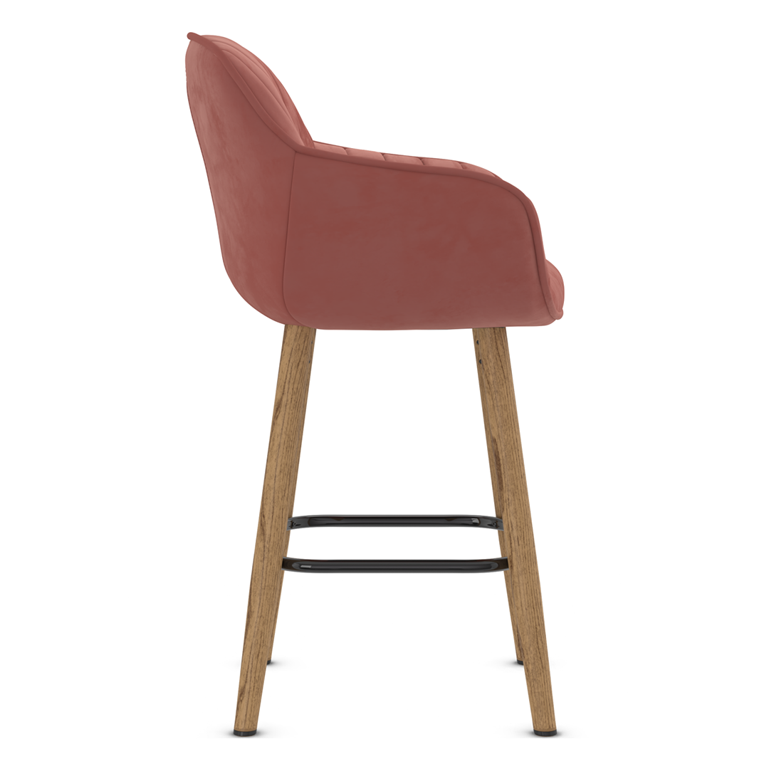 Velvet Bar Stool With Oak Wooden Legs - Pinley