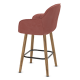 Velvet Bar Stool With Oak Wooden Legs - Pinley