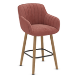 Velvet Bar Stool With Oak Wooden Legs - Pinley