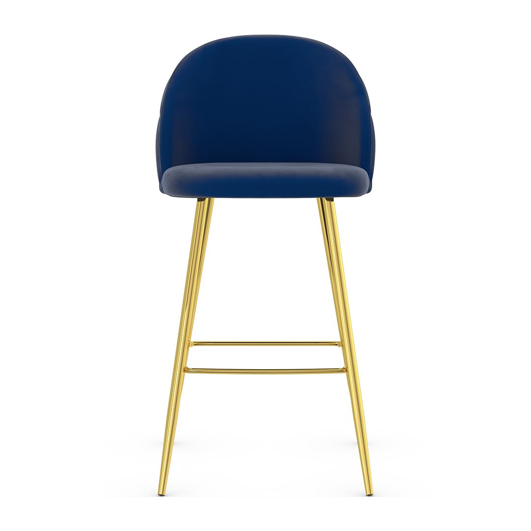Velvet Bar Stool With Polished Gold Metal Frame - Compton