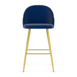 Velvet Bar Stool With Polished Gold Metal Frame - Compton