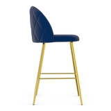 Velvet Bar Stool With Polished Gold Metal Frame - Compton