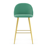 Velvet Bar Stool With Polished Gold Metal Frame - Compton
