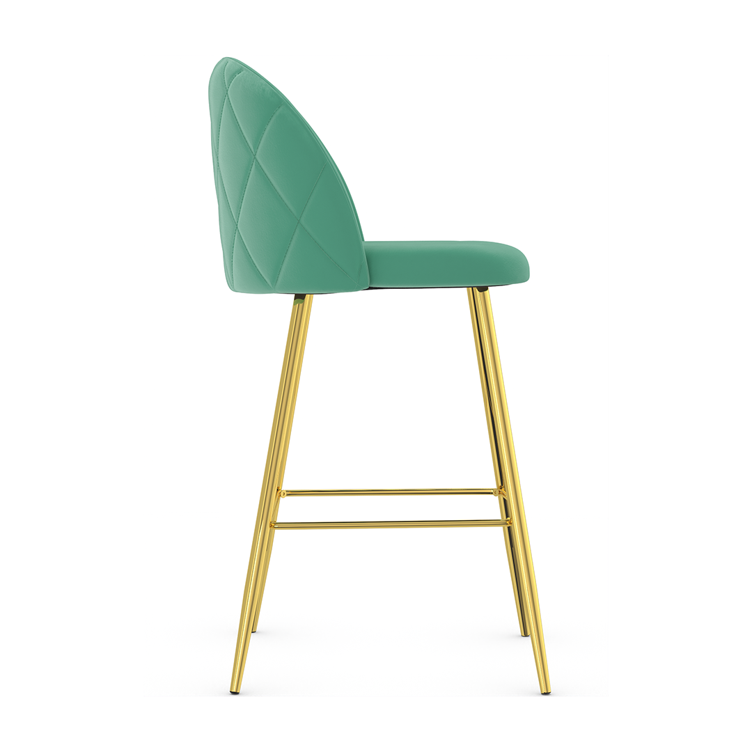 Velvet Bar Stool With Polished Gold Metal Frame - Compton