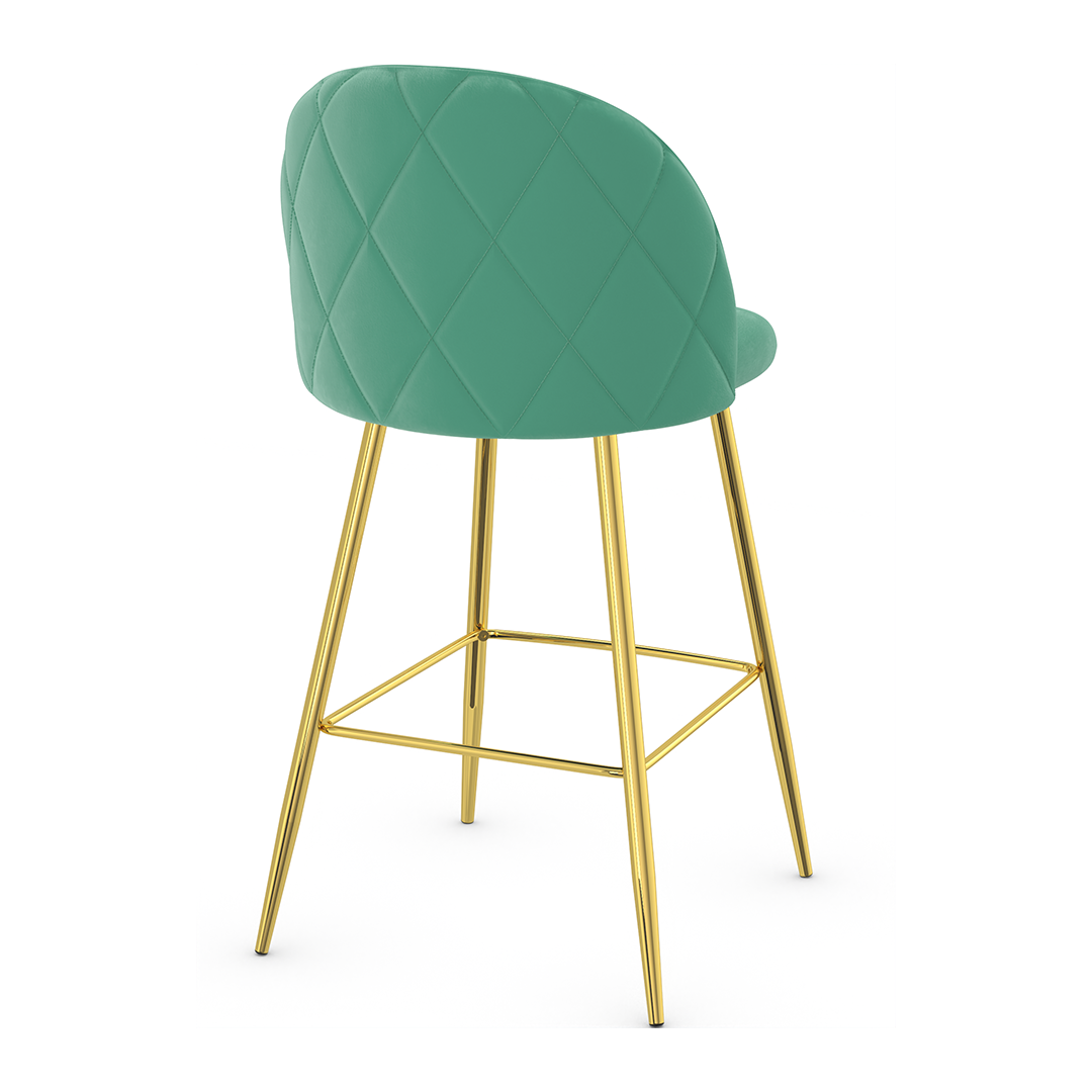 Velvet Bar Stool With Polished Gold Metal Frame - Compton