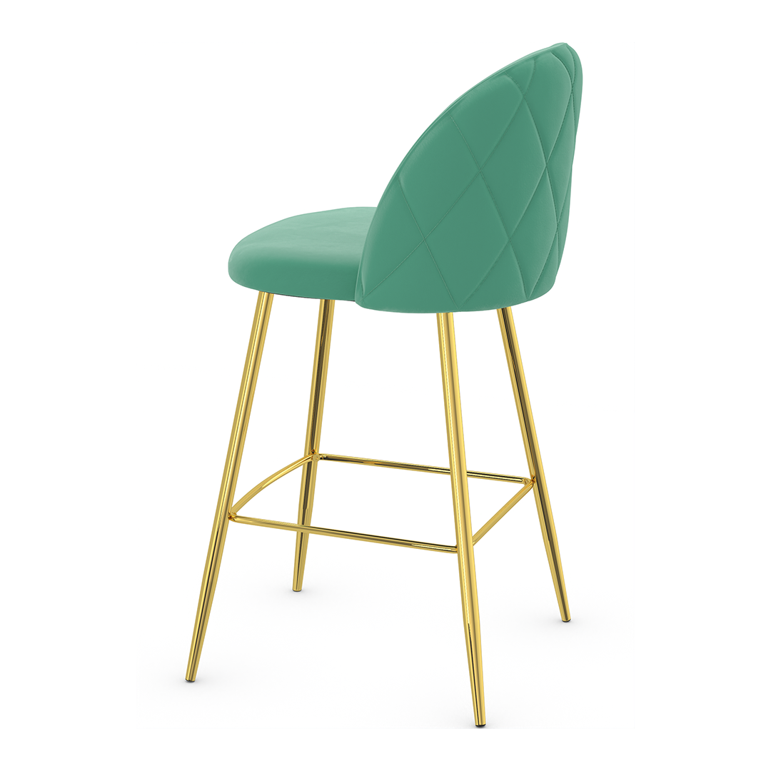 Velvet Bar Stool With Polished Gold Metal Frame - Compton
