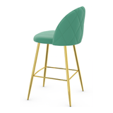 Velvet Bar Stool With Polished Gold Metal Frame - Compton