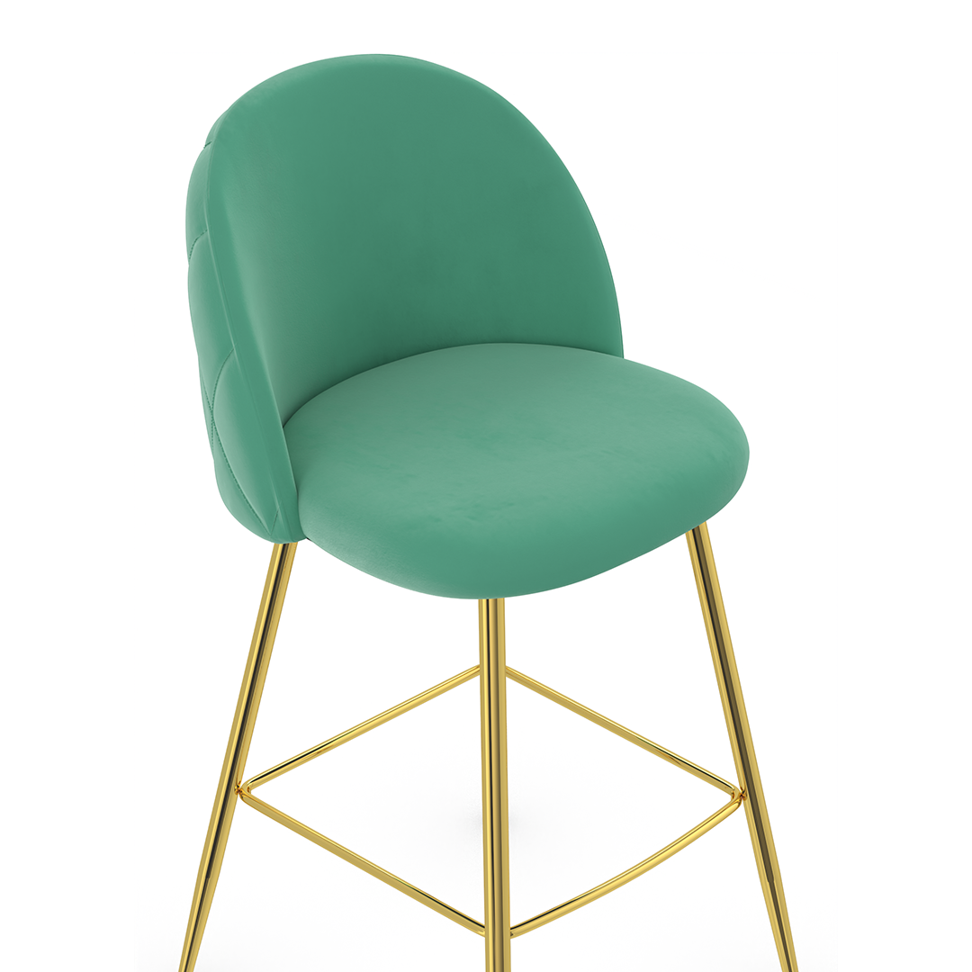 Velvet Bar Stool With Polished Gold Metal Frame - Compton
