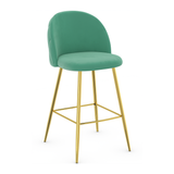 Velvet Bar Stool With Polished Gold Metal Frame - Compton