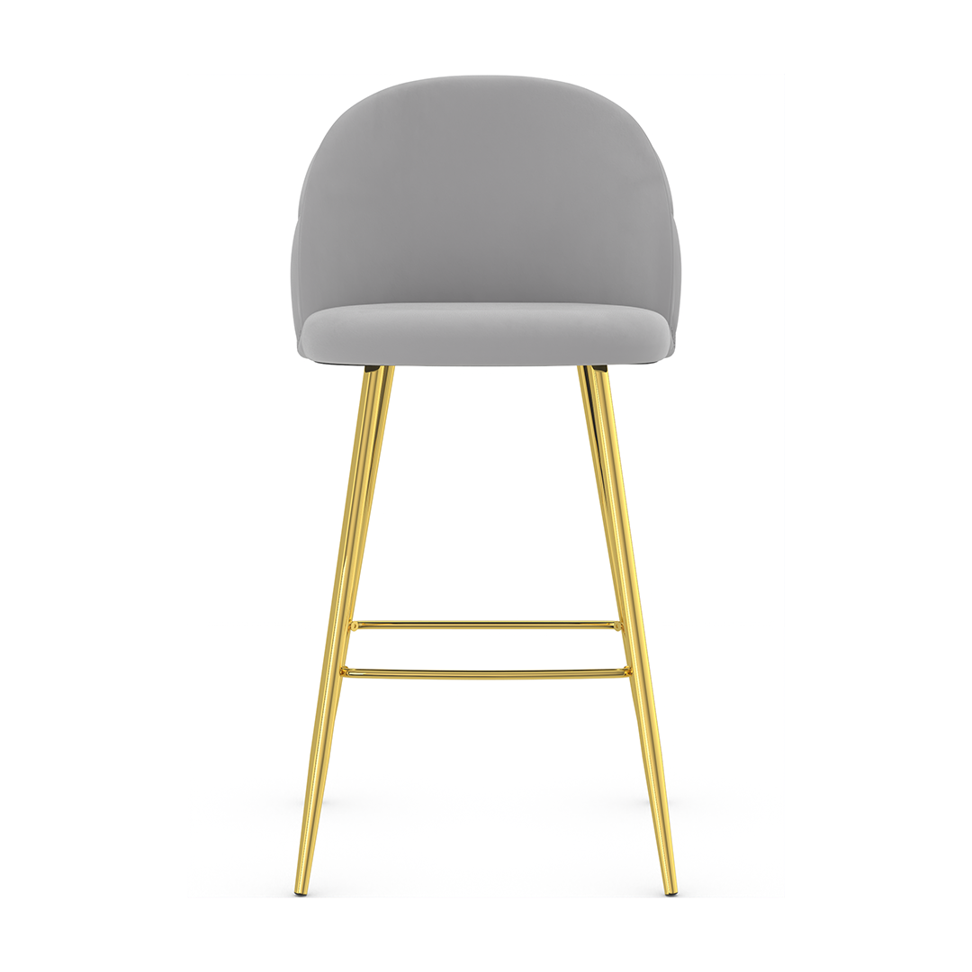 Velvet Bar Stool With Polished Gold Metal Frame - Compton
