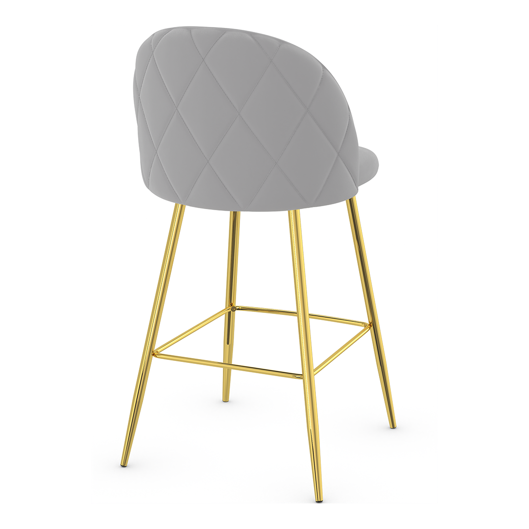 Velvet Bar Stool With Polished Gold Metal Frame - Compton