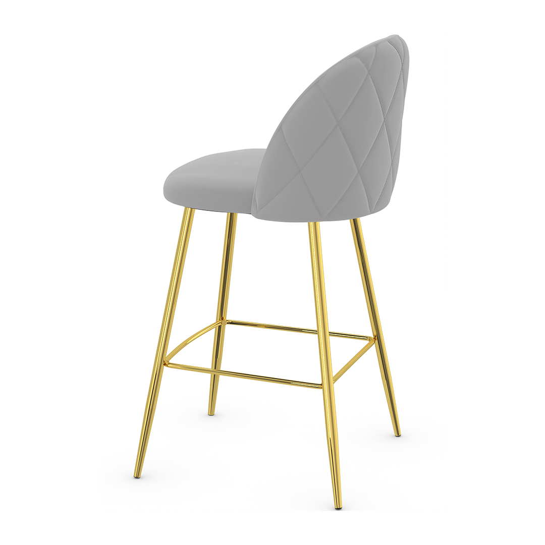 Velvet Bar Stool With Polished Gold Metal Frame - Compton