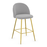 Velvet Bar Stool With Polished Gold Metal Frame - Compton
