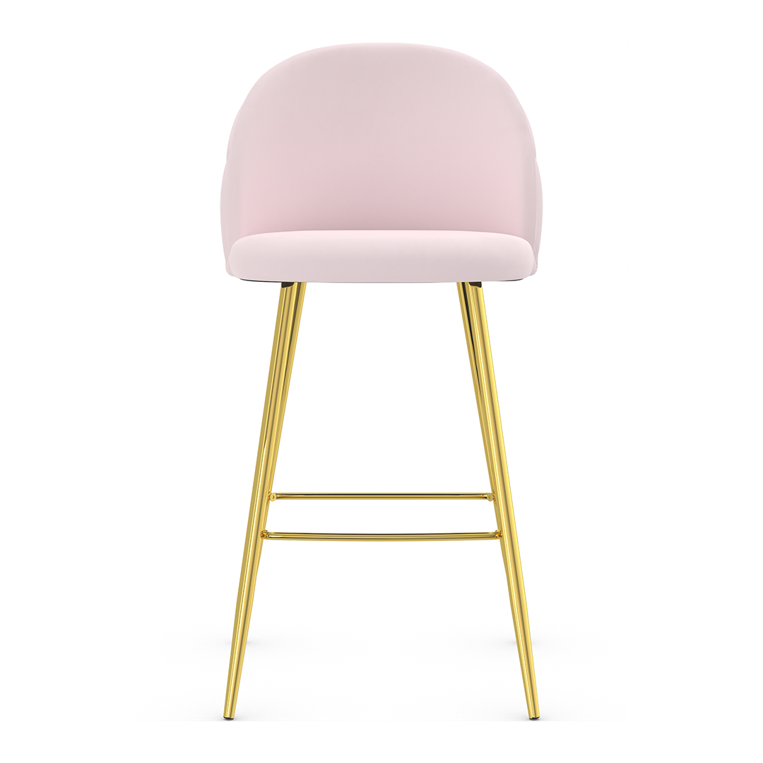 Velvet Bar Stool With Polished Gold Metal Frame - Compton