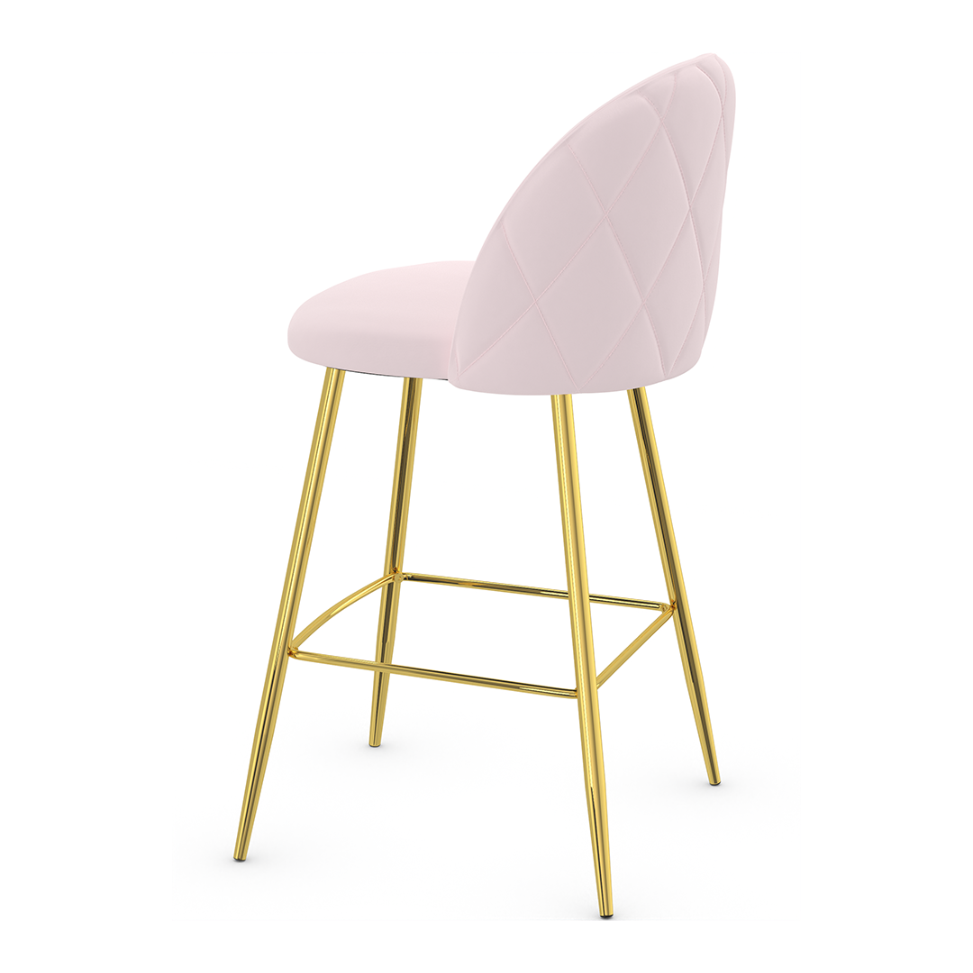 Velvet Bar Stool With Polished Gold Metal Frame - Compton