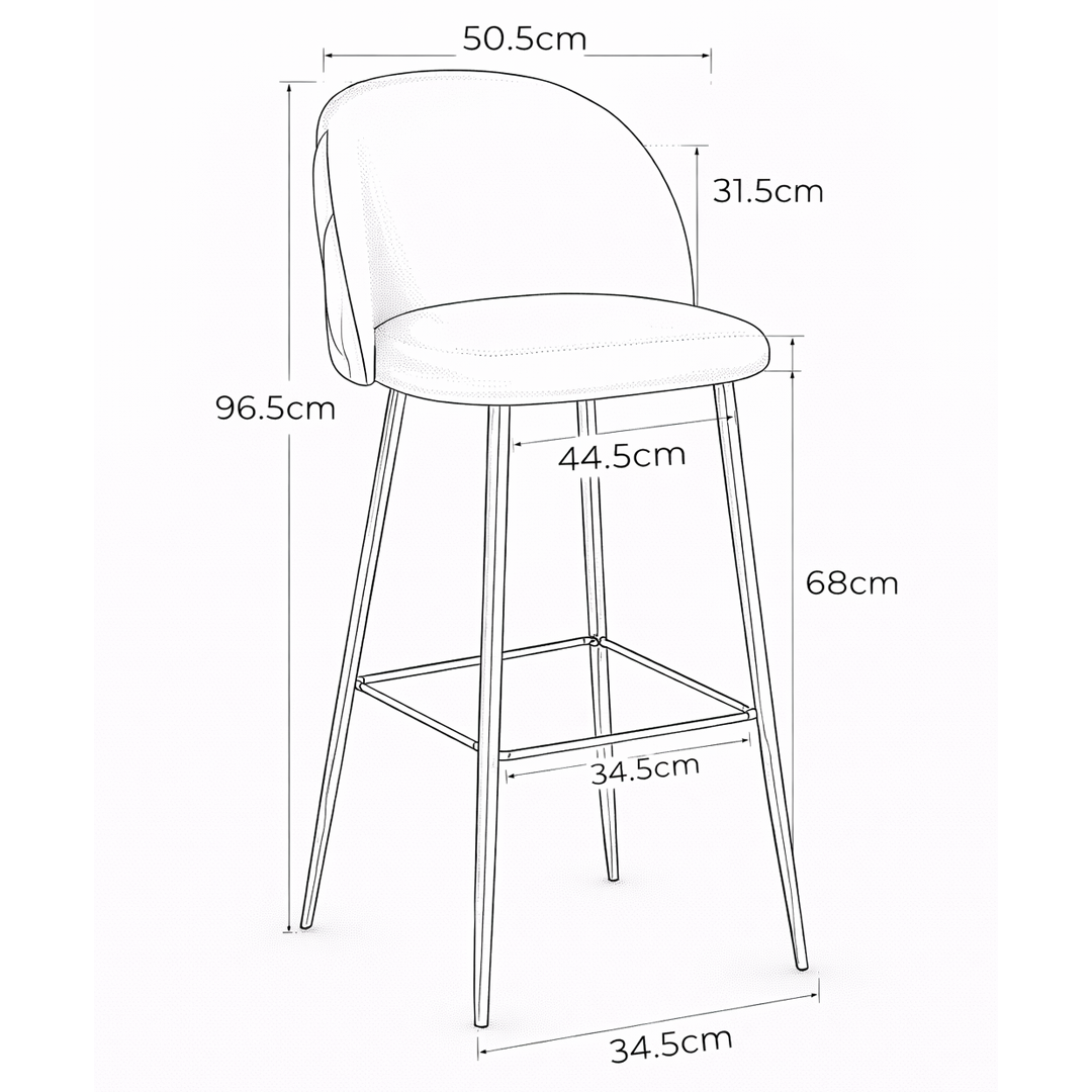 Velvet Bar Stool With Polished Gold Metal Frame - Compton