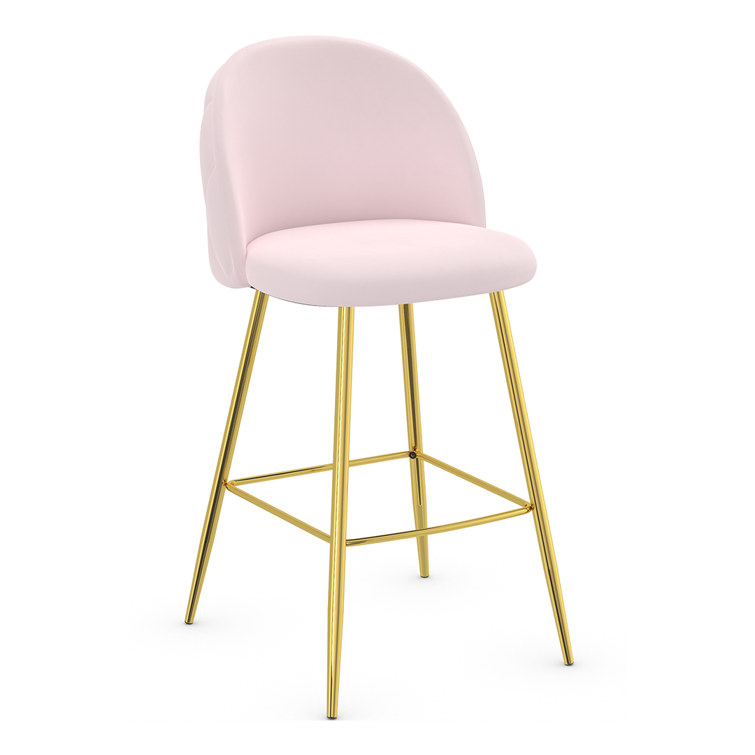 Velvet Bar Stool With Polished Gold Metal Frame - Compton