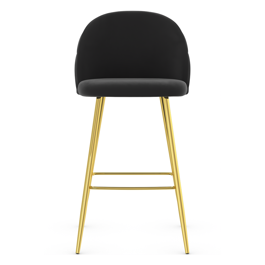 Velvet Bar Stool With Polished Gold Metal Frame - Compton