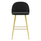 Velvet Bar Stool With Polished Gold Metal Frame - Compton