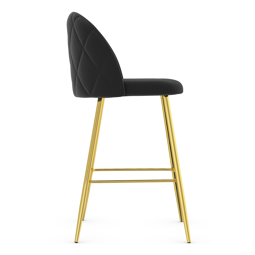 Velvet Bar Stool With Polished Gold Metal Frame - Compton