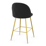 Velvet Bar Stool With Polished Gold Metal Frame - Compton