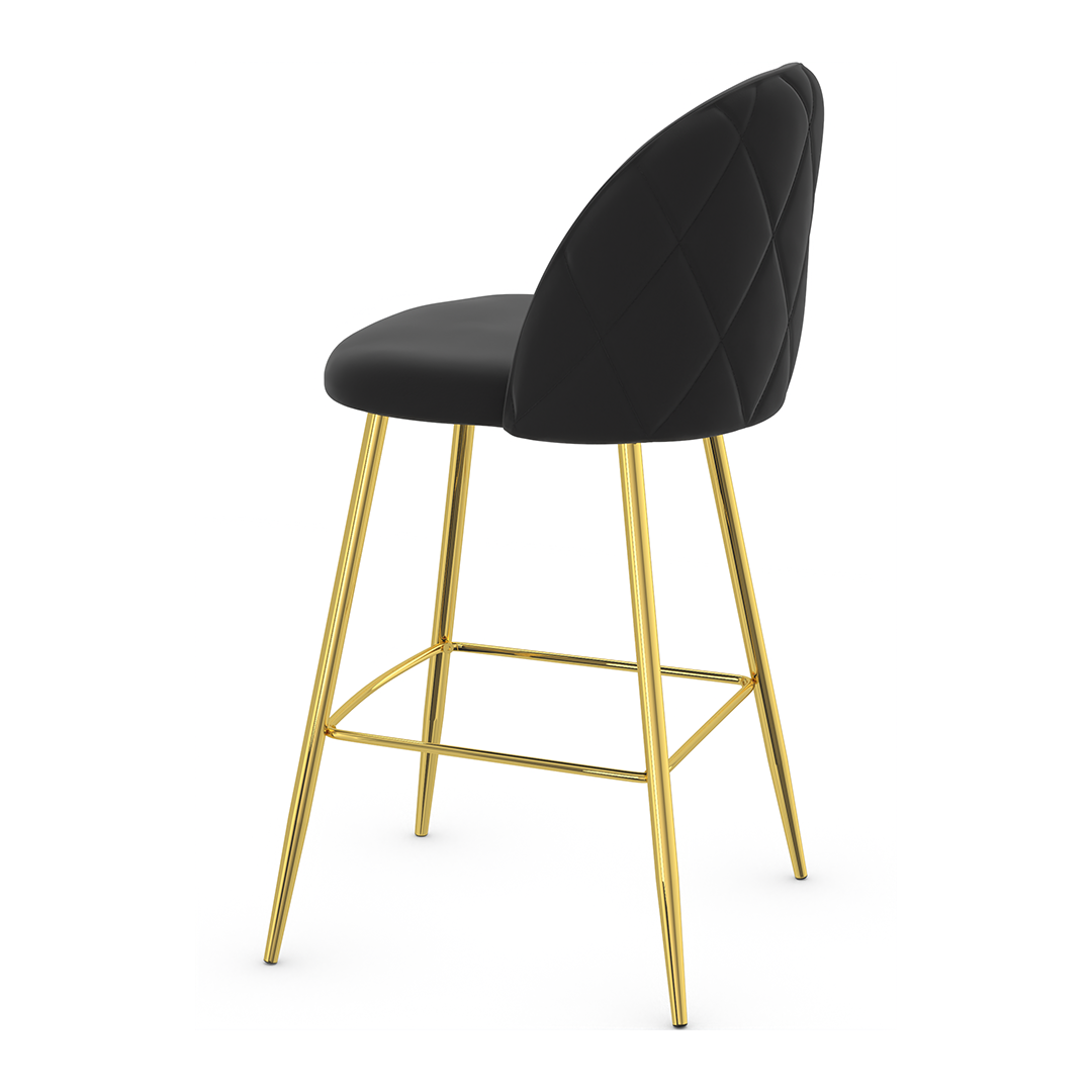 Velvet Bar Stool With Polished Gold Metal Frame - Compton