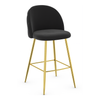 Velvet Bar Stool With Polished Gold Metal Frame - Compton