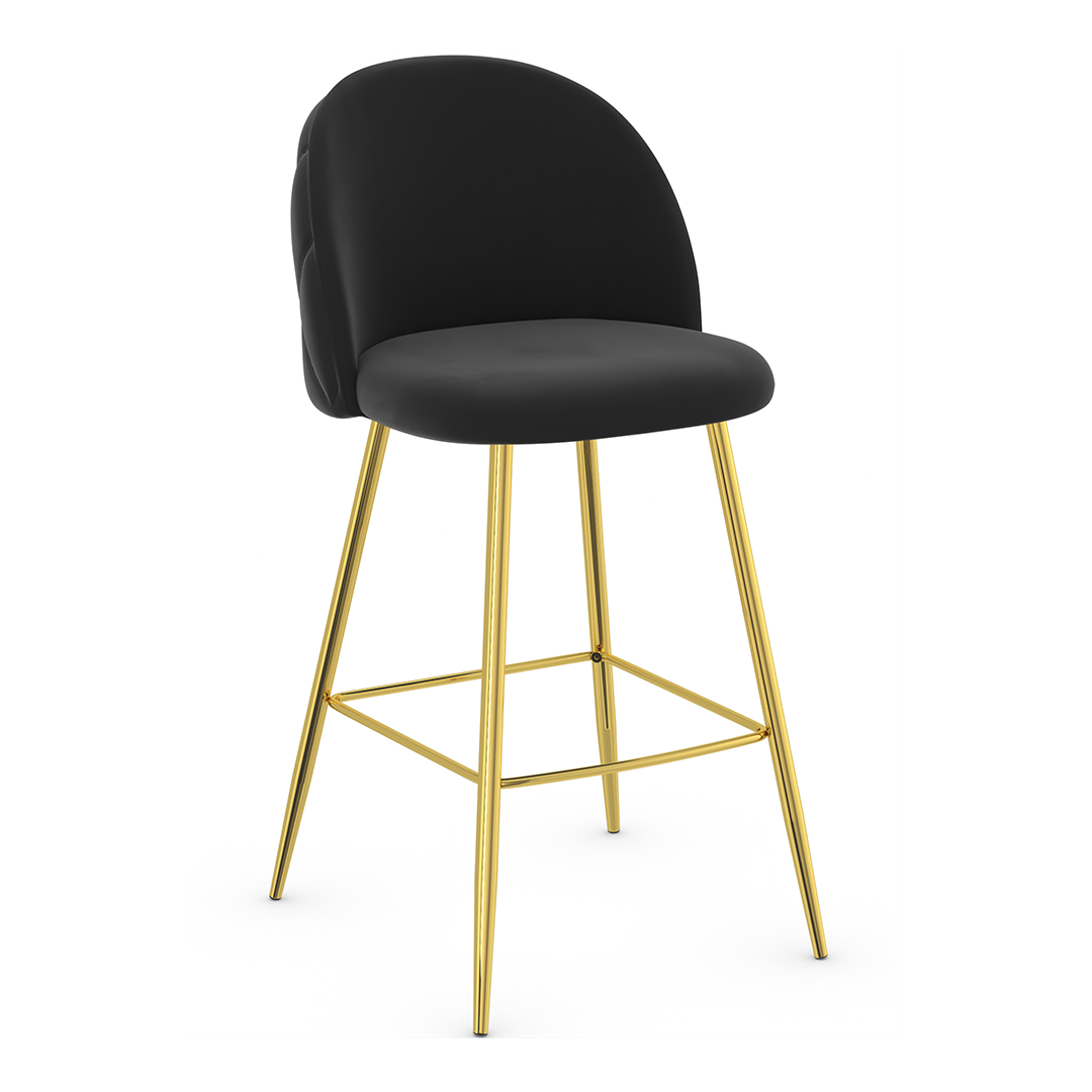 Velvet Bar Stool With Polished Gold Metal Frame - Compton