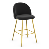 Velvet Bar Stool With Polished Gold Metal Frame - Compton