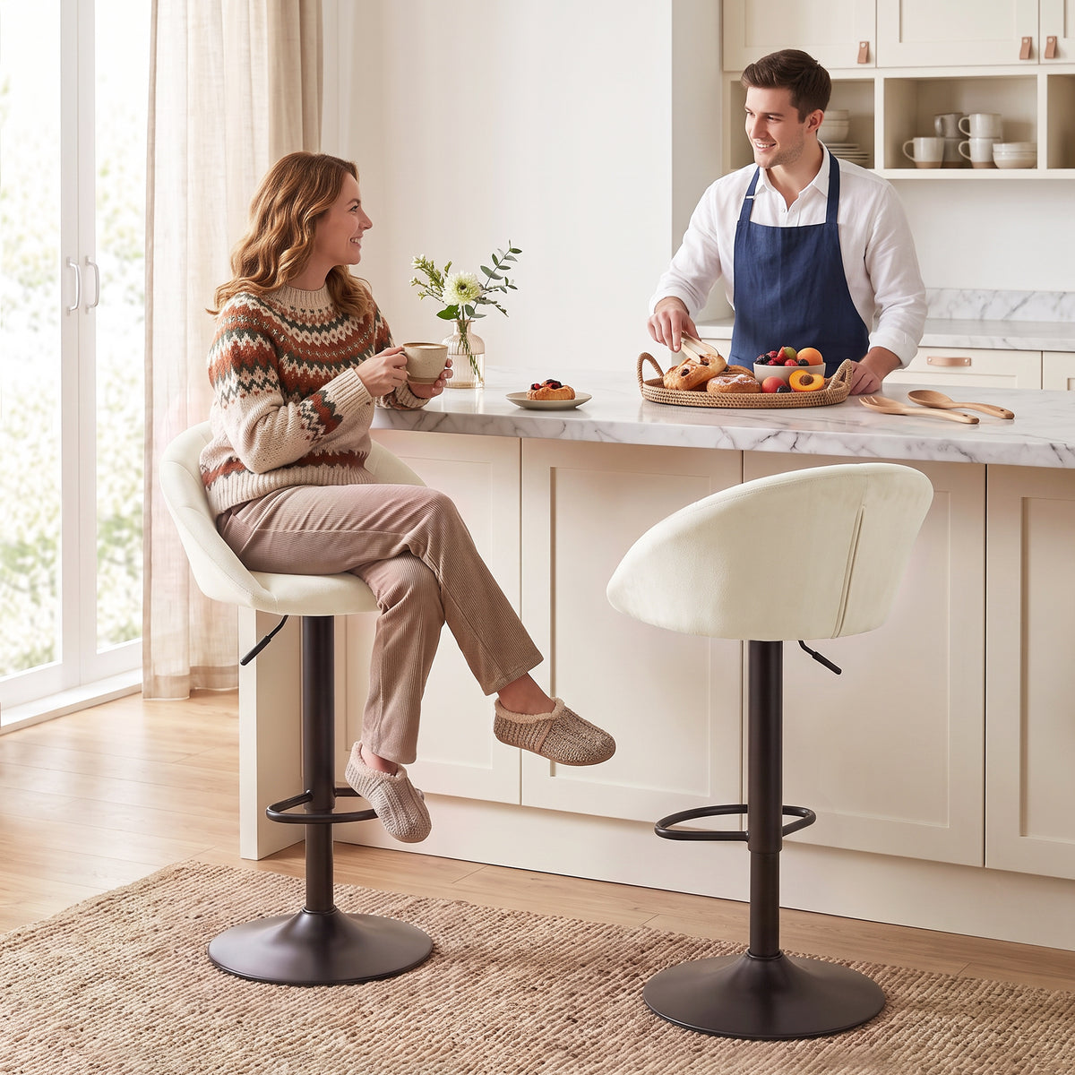Velvet Bar Stools 51cm Wide in Set Of 2 - Velmora