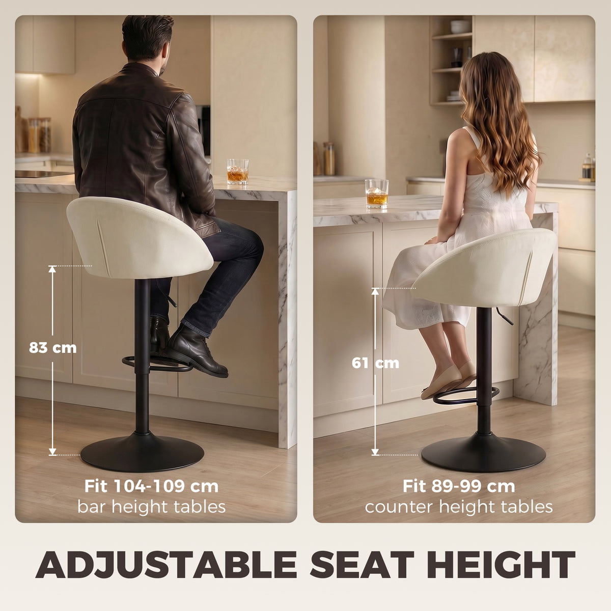 Velvet Bar Stools 51cm Wide in Set Of 2 - Velmora