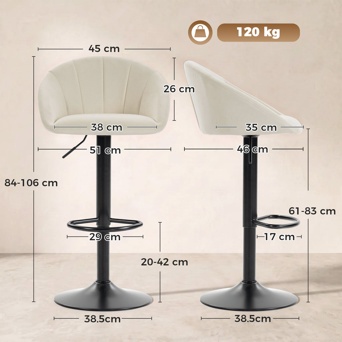 Velvet Bar Stools 51cm Wide in Set Of 2 - Velmora