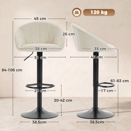 Velvet Bar Stools 51cm Wide in Set Of 2 - Velmora