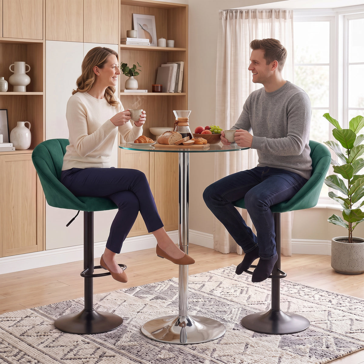 Velvet Bar Stools 51cm Wide in Set Of 2 - Velmora