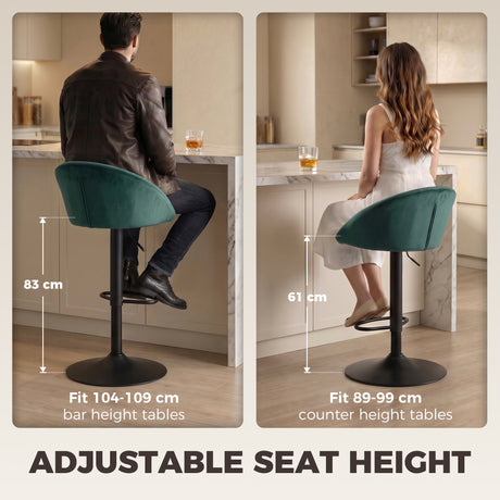 Velvet Bar Stools 51cm Wide in Set Of 2 - Velmora