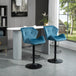 Velvet Bar Stools 57cm Wide in Set Of 2 With Metal Frame Footrest - Velmora